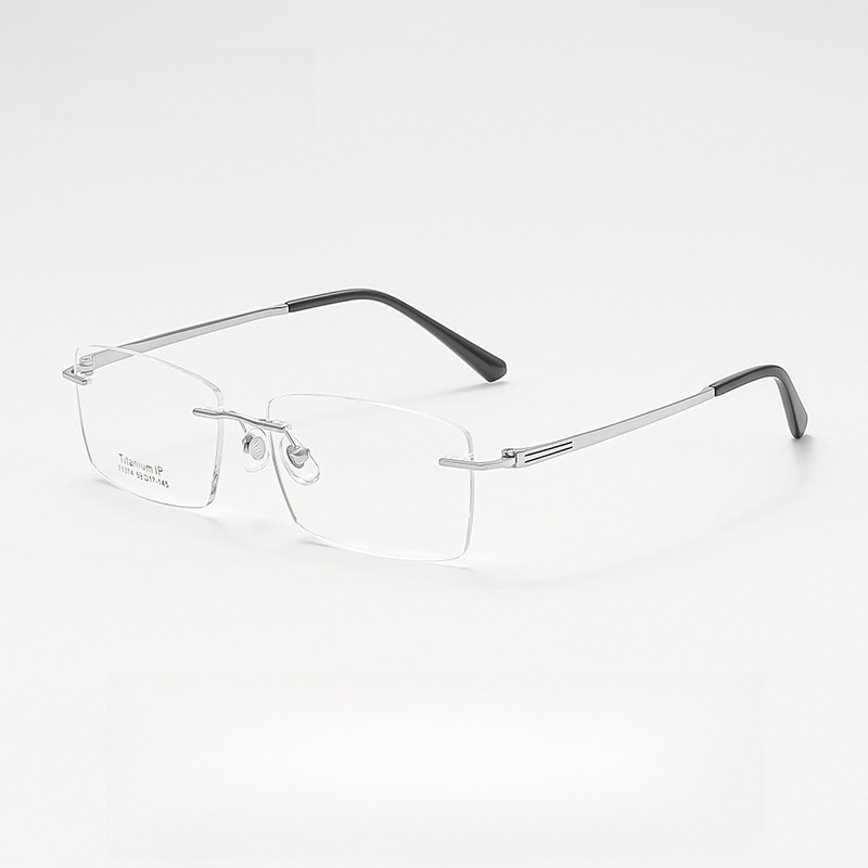 YIMARUILI Business Rimless Glasses Men's Ultra-light Pure Titanium Square Big Face Optical Prescription Eyeglasses Frame 71374: WHITE