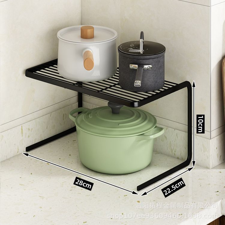Kitchen Desktop Layered Rack Countertop Shelf Pot Rack Artifact Cabinet Pot Cabinet Storage Multi-layer baffle broken grid: light green