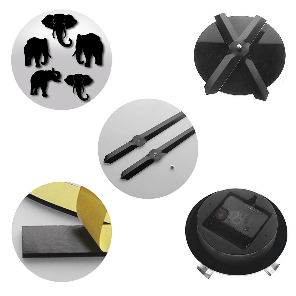 Horloge murale en forme d&#39;animaux de la Jungle et d&#39;éléphant, grand format, moderne, effet miroir, géante, sans cadre, décoration de maison, DIY bricolage