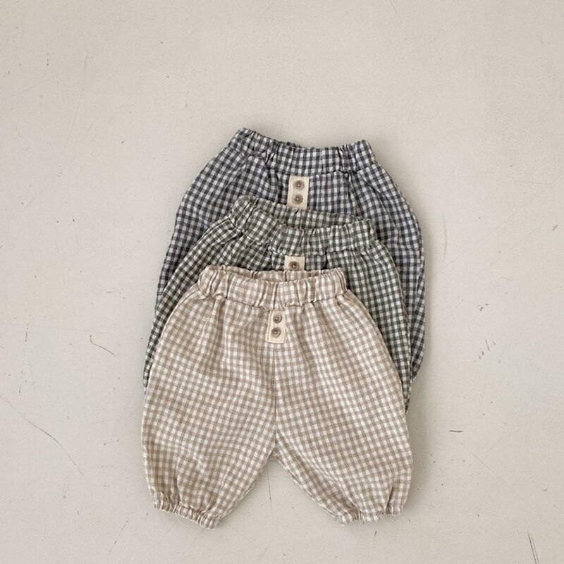 2022 Spring Summer Baby Loose Plaid Pants Cotton Infant Boy Casual Pants Girls Harem Pants Toddler Baby Clothes