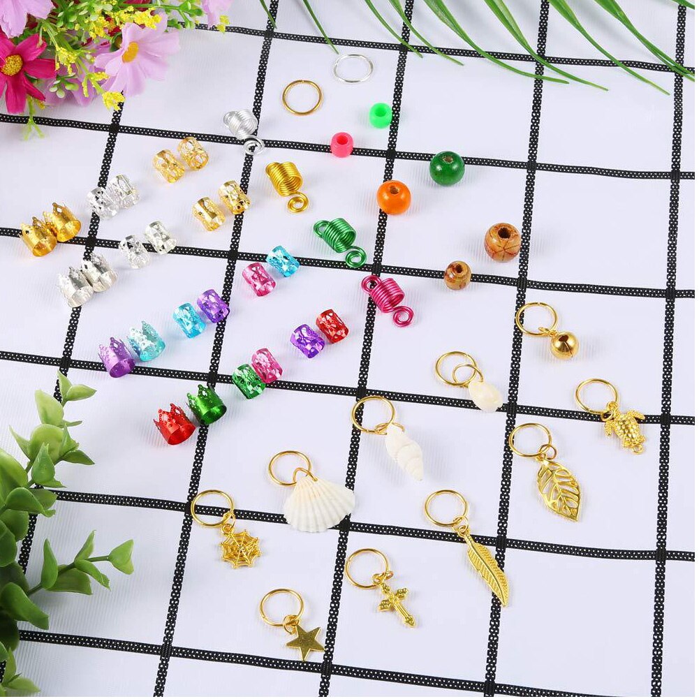 240pcs/box Styling Adjustable Metal Cuffs Clip Extension Mixed Colors Beads Dreadlocks Hair Rings Women Accessories Tubes Braid
