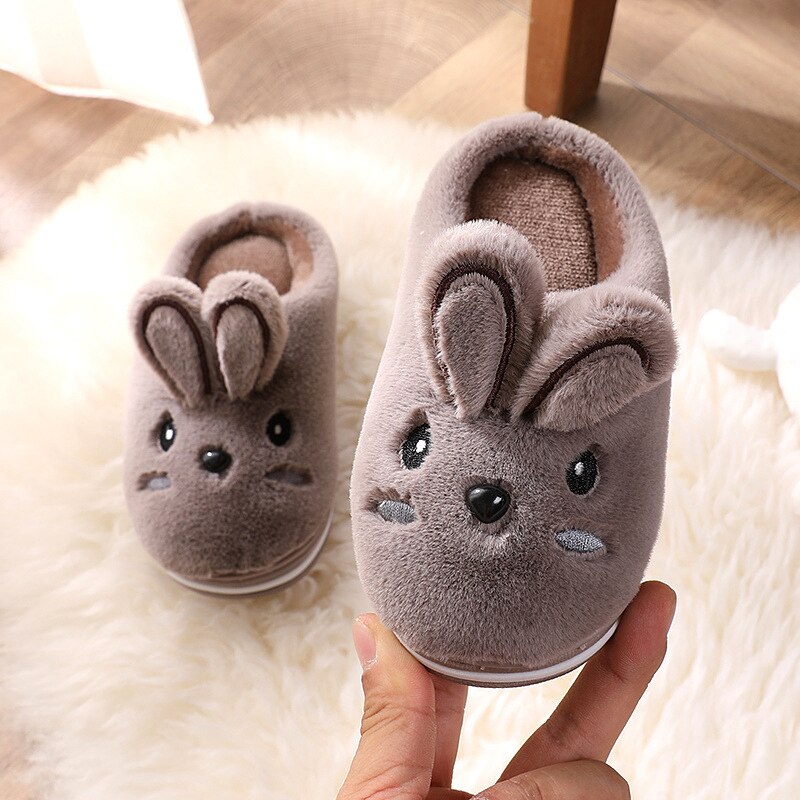 Vinter barn tøfler tegneserie småbarn jenter flip flop plysj lysbilder baby gutter innendørs sko varmt hus barn tøfler: Brun / 13( innersåle 20cm)