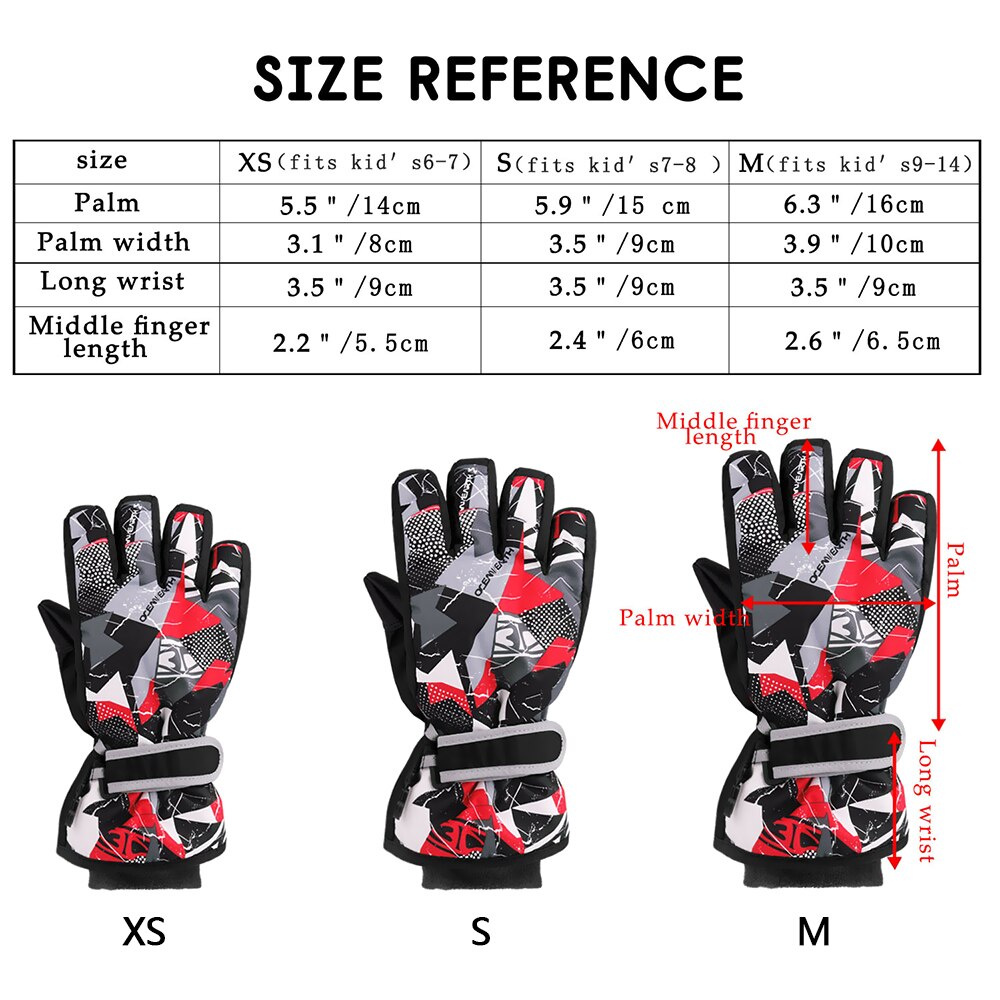 Print Cartoon Children Ski Gloves Snowboarding Skiing Riding Fleece Kids Winter Warm Gloves Waterproof Mittens Men Women