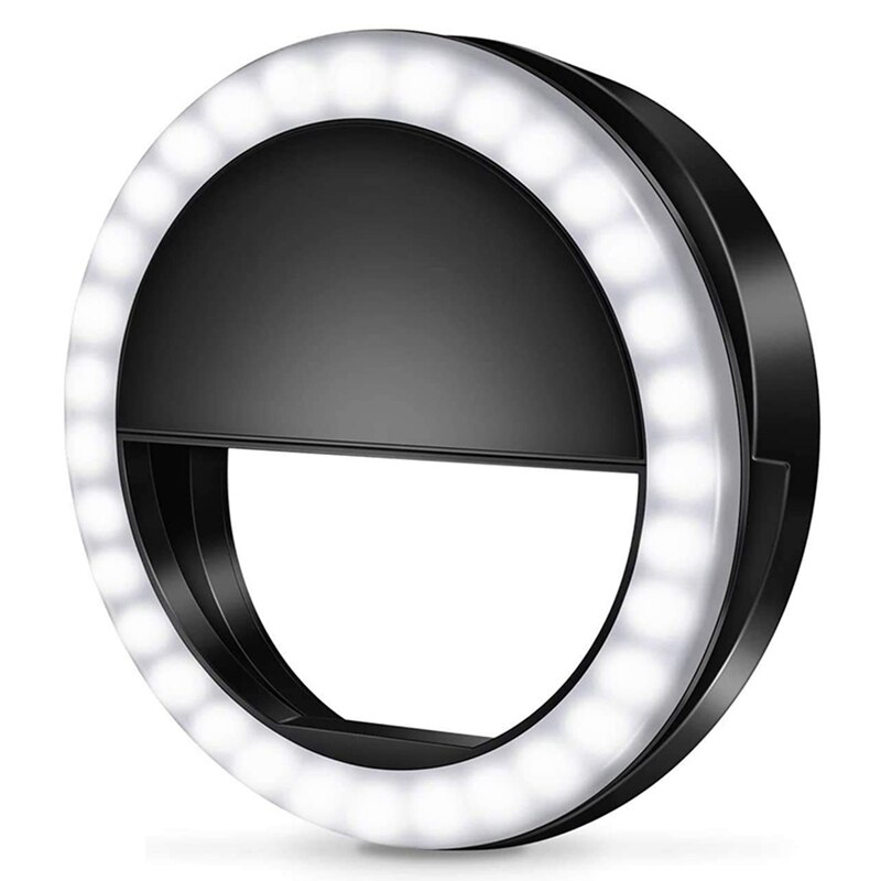 Luz de anel selfie, 3 modos de iluminação, com várias luzes de maquiagem em forma de grânulo led, 2020 versão atualizada: black