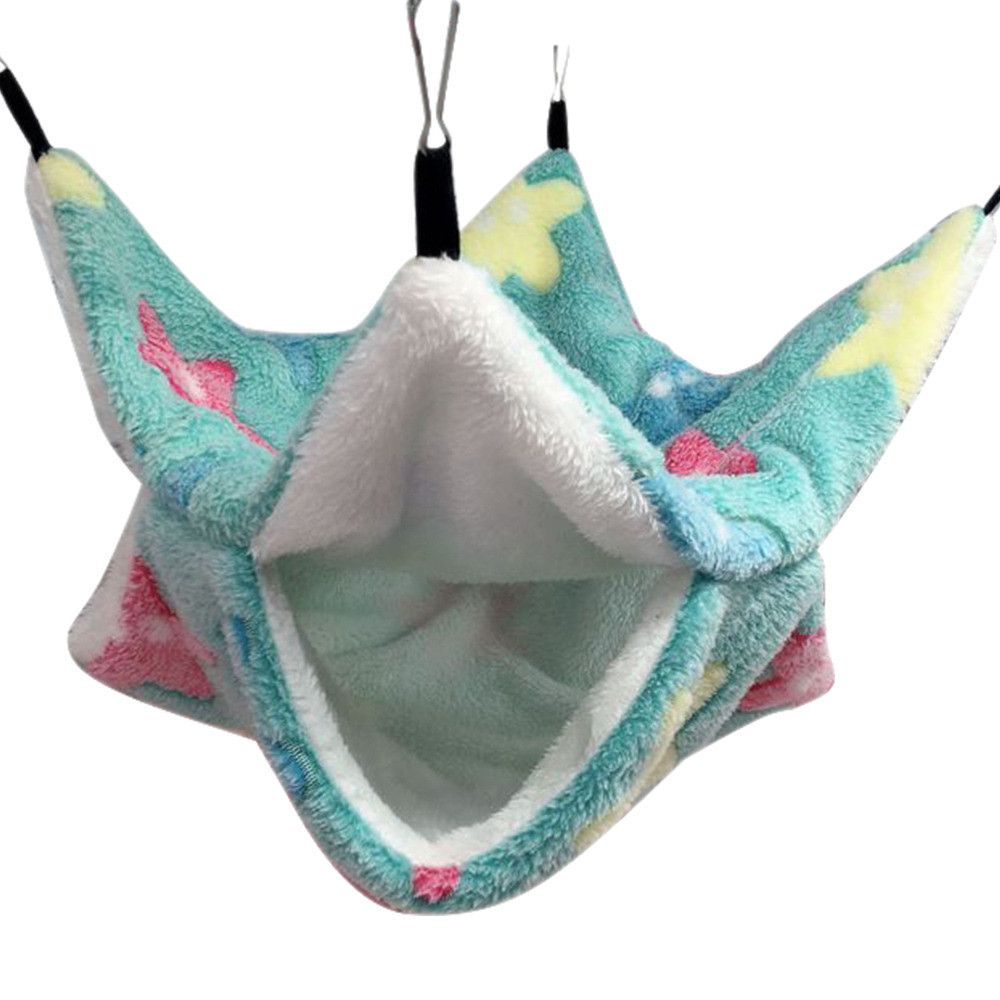 Small Pet Hammock Hanging Beds Hamster Cage Ferret Rat Squirrel Beds Comfortable Double-layer Plush Cotton Nest Pet Sleeping Bag: Starfish green / S