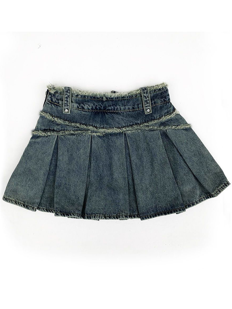 Jmprs vintage plisseret denim nederdel kvinder streetwear høj talje  y2k mini nederdele amerikansk retro afslappet kvindelig sommer a-linje nederdele