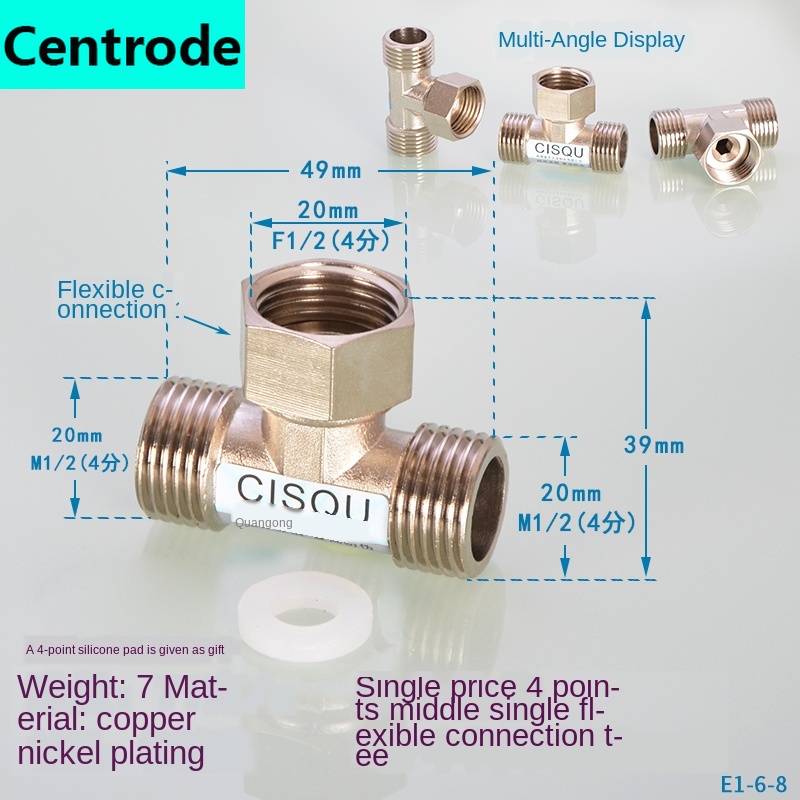 1/2IN copper joints, inside and outside ribbons, live elbow, three-way heating, natural gas, solar water heating pipe fittings: 71g 4 points copper