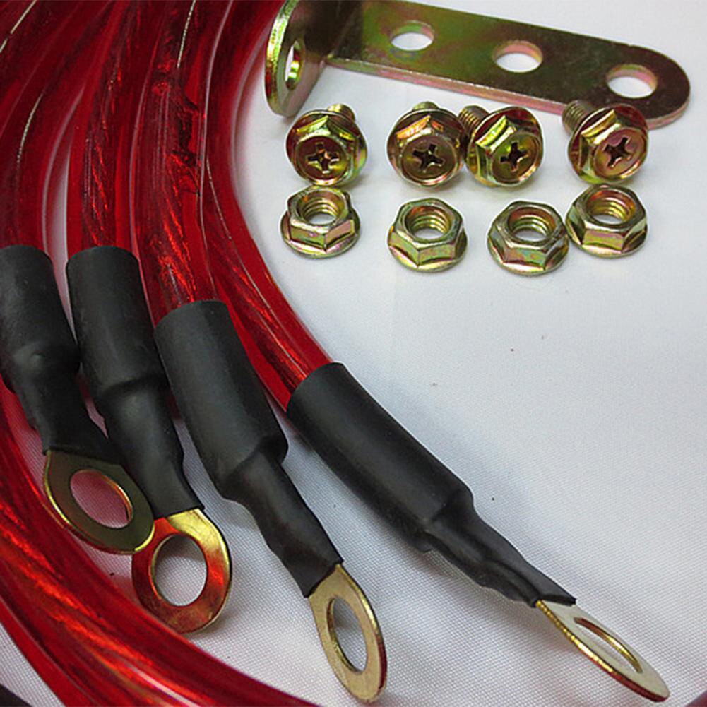 5 X Red Increase Horsepower Ground Wire 5-Point Car High Performance Grounding Earth Cable Wire Parts Kits