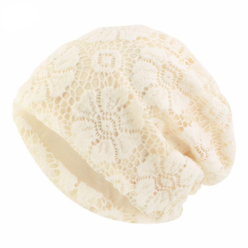 Bonnets doubles couches avec motif de tissage à crochet fin, bonnet à tête ronde, printemps et automne: Ivoire