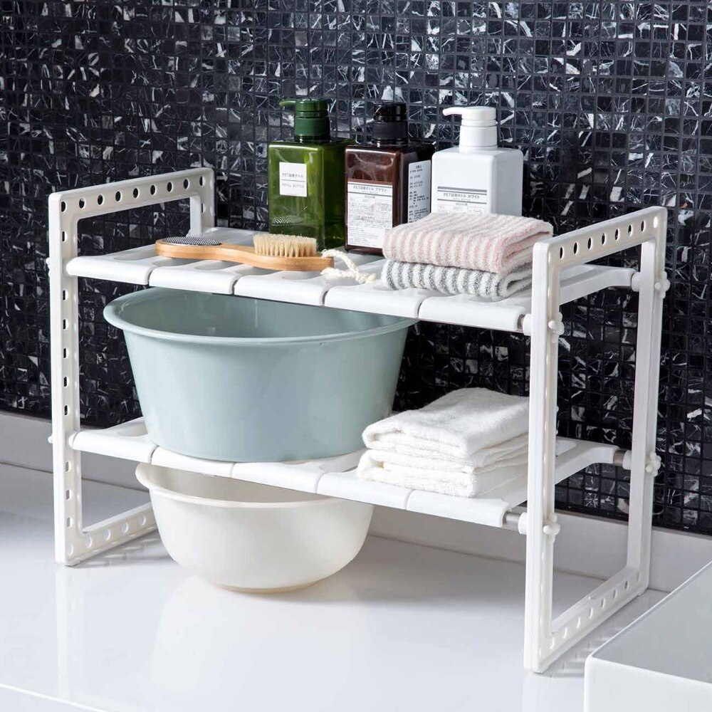 OTHERHOUSE Kitchen Under Sink Storage Rack Shelf Double Layer Cooker Holder Cabinet Organizer Stainless Steel Kitchen Sink Rack