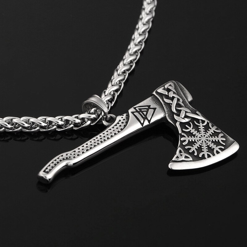 [316 Stainless Steel] Nordic Double-sided Viking Tomahawk Odin Triangle Guardian Awe Helmet Men&#39;s and Women&#39;s Pendant Necklace