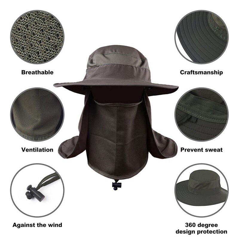 Gorros con solapa de pesca para hombre y mujer, sombrilla a prueba de viento, cubierta desmontable/extraíble para cuello de oreja, sombrero de pescadores, ropa deportiva para exteriores, accesorios