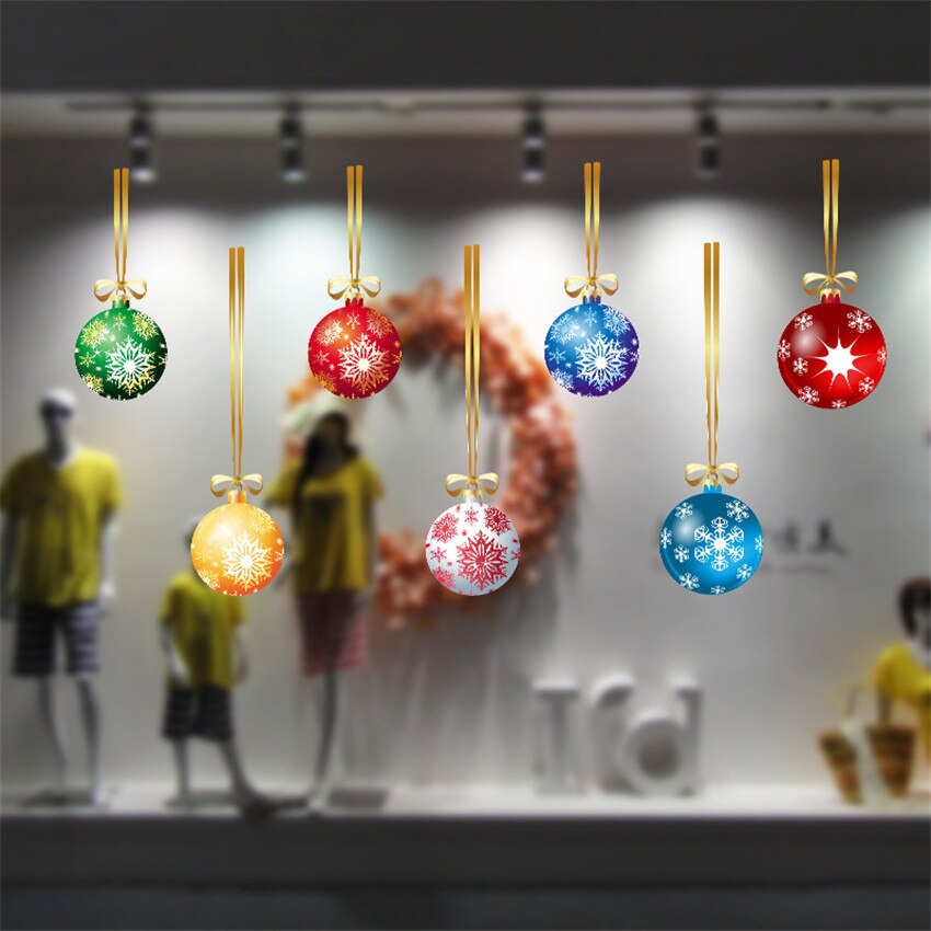 Christmas Balls Wall Stickers Window Glass door Festival Decals Christmas tree garland Murals Year Decorations Stickers