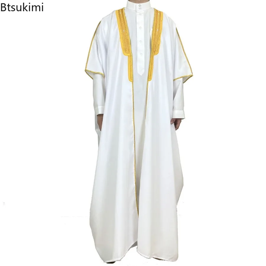 Midtøsten menns åpne abaya muslimsk kjole kimono dishdasha islam klær dubai saudiarabisk kaftan brodert kappe bønnekjole thobe