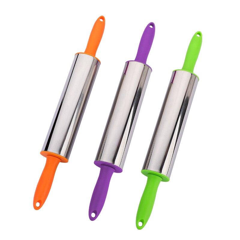Multicolor 39cm Rolling Pin 304Stainless Steel PVC Round Pointed Handle Kitchenware Effortless Roller Nonstick Eco-friendly