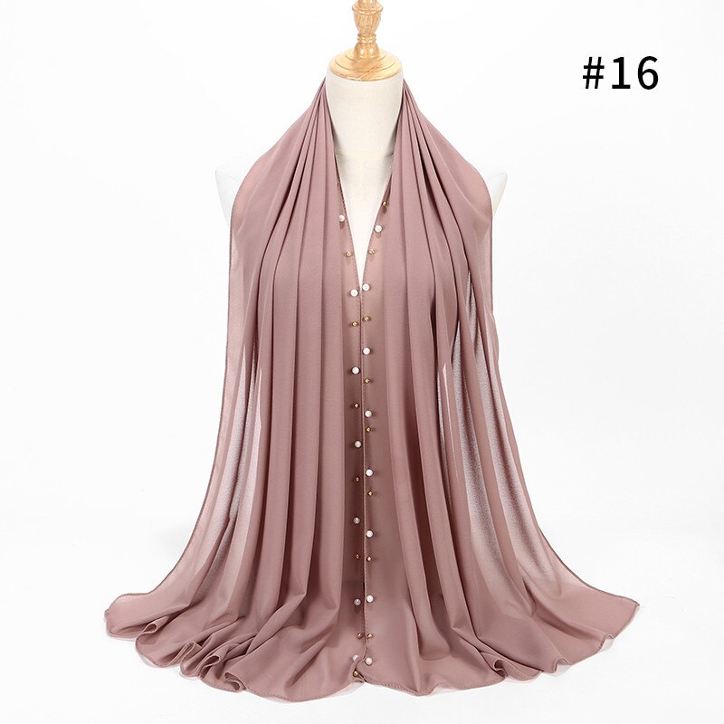 Bubble chiffon scarf plain shawls Golded Beaded pearl scarf Big Solider Color foulard femme hijab muslim scarf 20 color 180*75cm: color 16 khaki