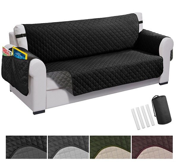 Bankhoes voor huisdieren, honden en kinderen, hoekbankhoes voor de woonkamer, waterdichte gewatteerde relaxfauteuilhoezen: Zwart / Relaxfauteuil  (76 x 230cm)