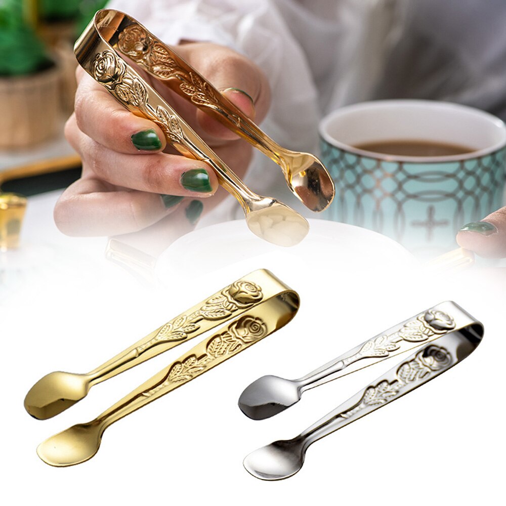 Istang i rustfrit stål guld sukker isterningstang mini klemme køkken mad servering tang clip tea party bar køkken tilbehør