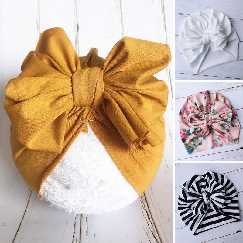 Gorro de algodón con lazo para bebé, gorro para niña, turbante para niño pequeño