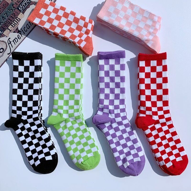 Korea Harajuku Überprüfen Socken Straße Sport Druck Skateboard Socken Hüfte hüpfen Geometrische Schachbrett Hüfte hüpfen Socken