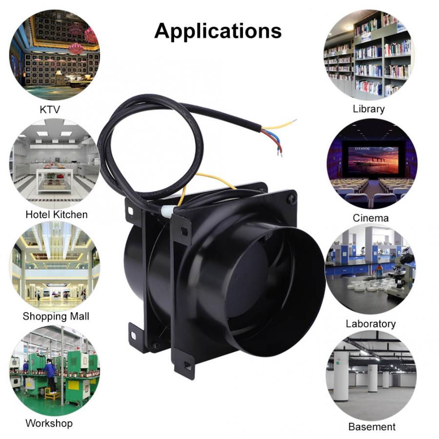 4 Inch Axial Duct Fan Air Ventilator Pipe Ventilation Exhaust Fan for Basement Library Kitchen Wall Fan Duct Fan 100-120V