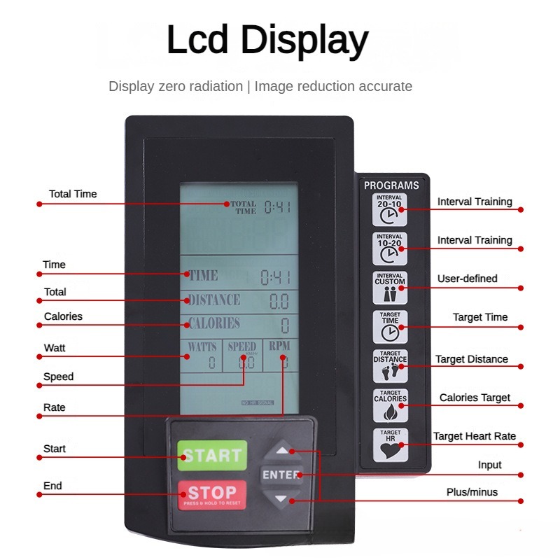 Contador de bicicleta deportiva multifuncional, velocímetro con pantalla electrónica LCD, aplicación Bluetooth, para bicicleta estática, máquina de remo paso a paso: Default Title