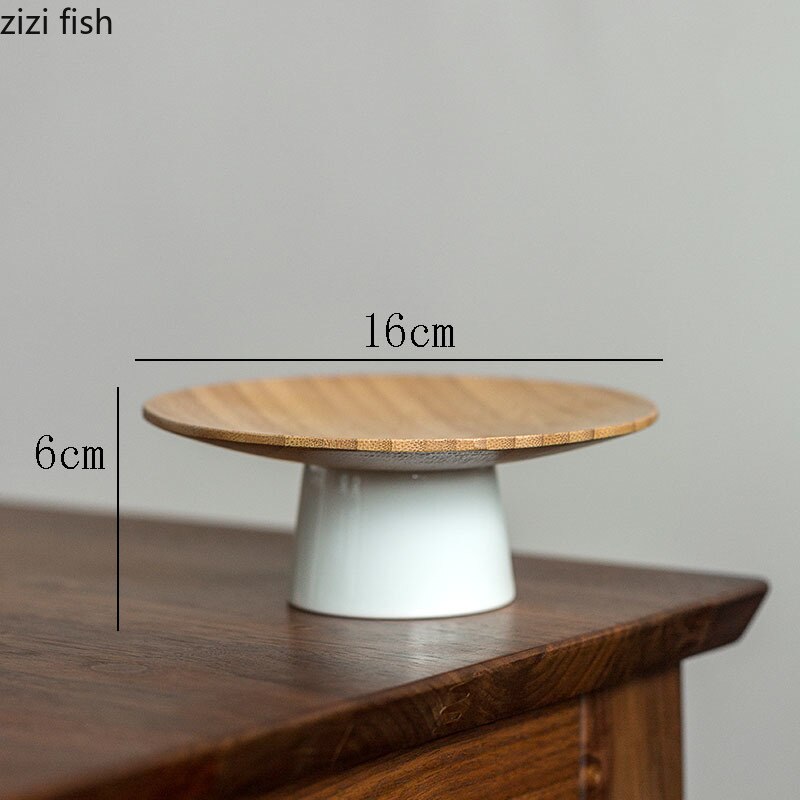 Cuenco de madera de bambú para fruta, platos de madera para postre, aperitivos, platos de cerámica, bandejas para servir de , mesa de café, platillo de té, soporte para pasteles