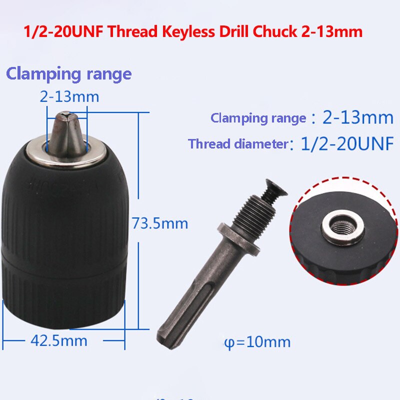 Drill Chuck Adapter Convert Impact Wrench Into Electric Drill 1/2"-20UNF & 3/8"-24UNF Thread 3 Jaw SDS Plus Mini Drill Chuck: F
