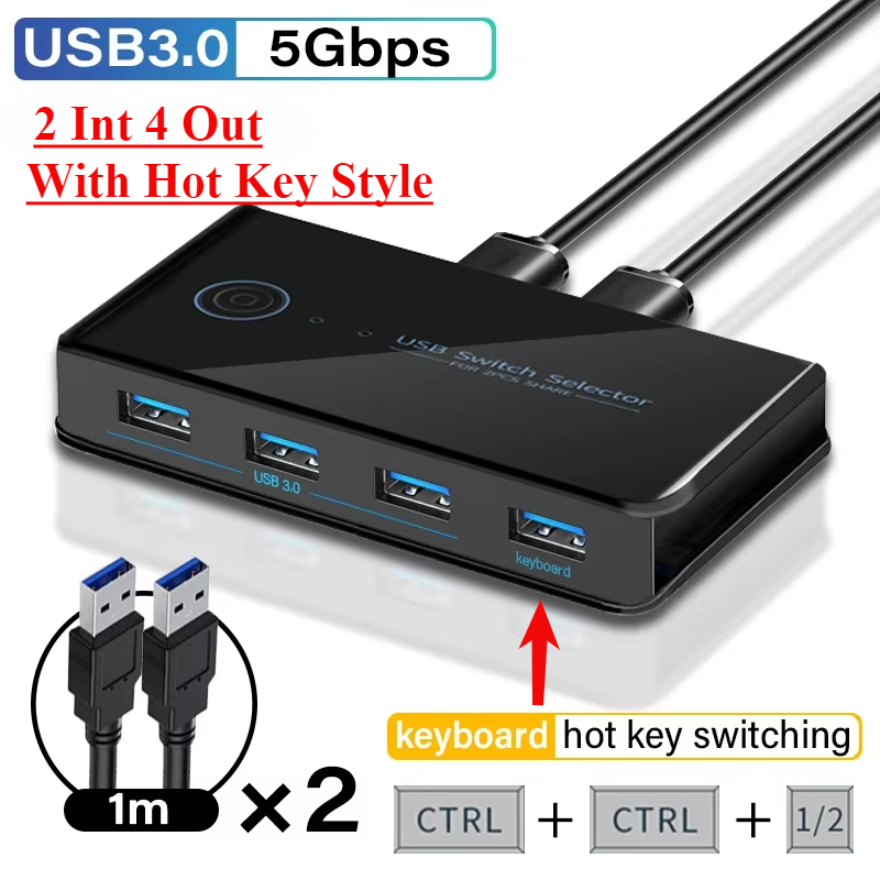 KVM USB 2.0/3.0 Switch Hotkey Switcher 2 In 4/4 In 4 Out Hub Shortcut Key Switch for Keyboard Mouse Printer Shared Controller: Orange