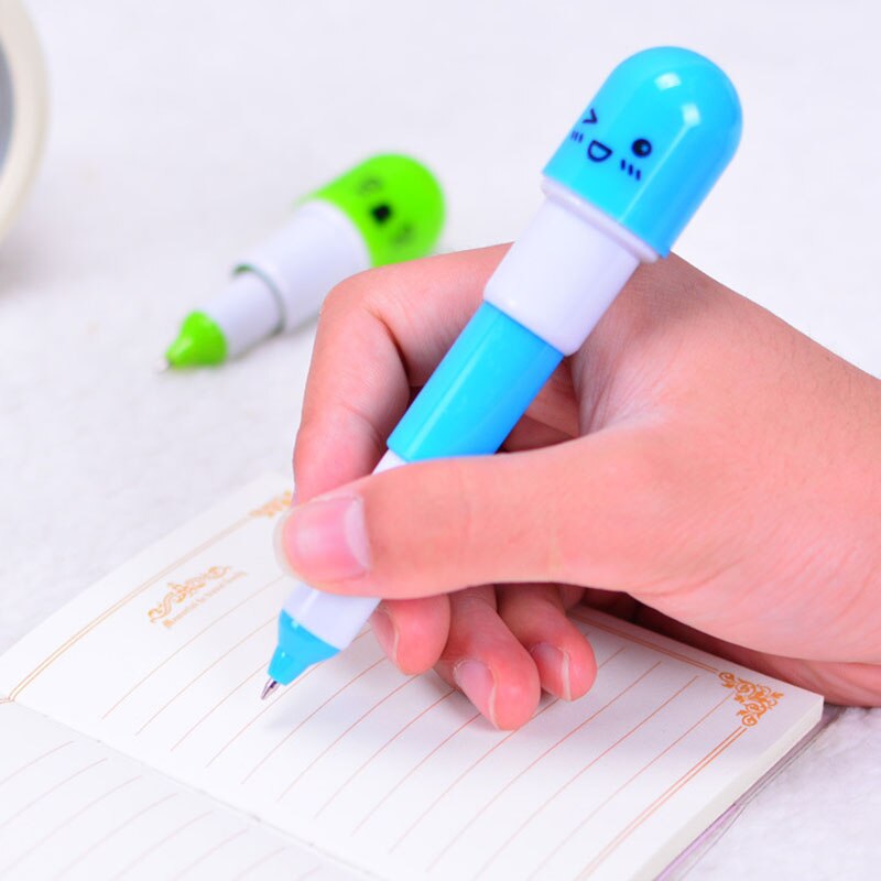 1 Mini Leuke Cartoon Intrekbare Pen Kleurrijke Pil Pen Tekening Play Game Creatieve Kinderen Student Capsule Pen Kind