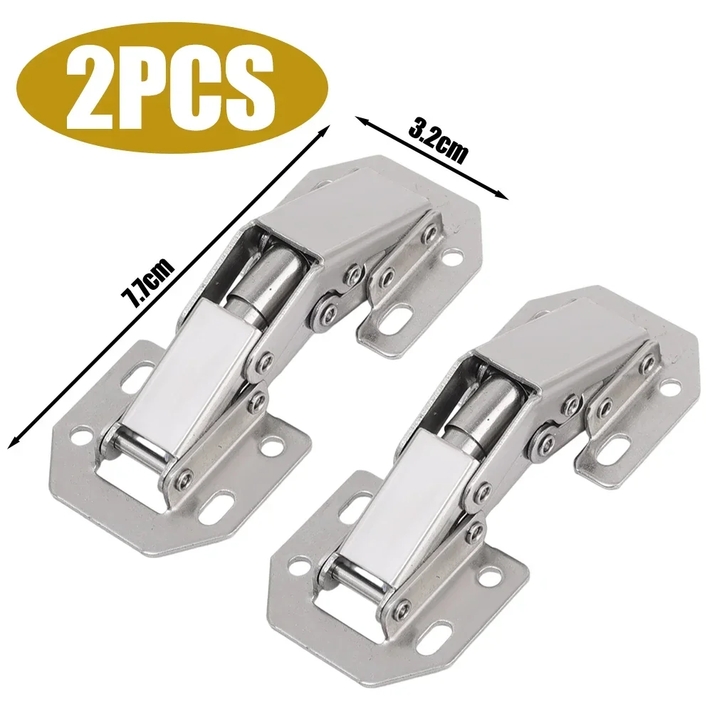 12-2PCS Stainless Steel Cabinet Hinges 90 Degree No-Drilling Hole Cupboard Door Soft Close Hinges Furniture Hardware Accessories