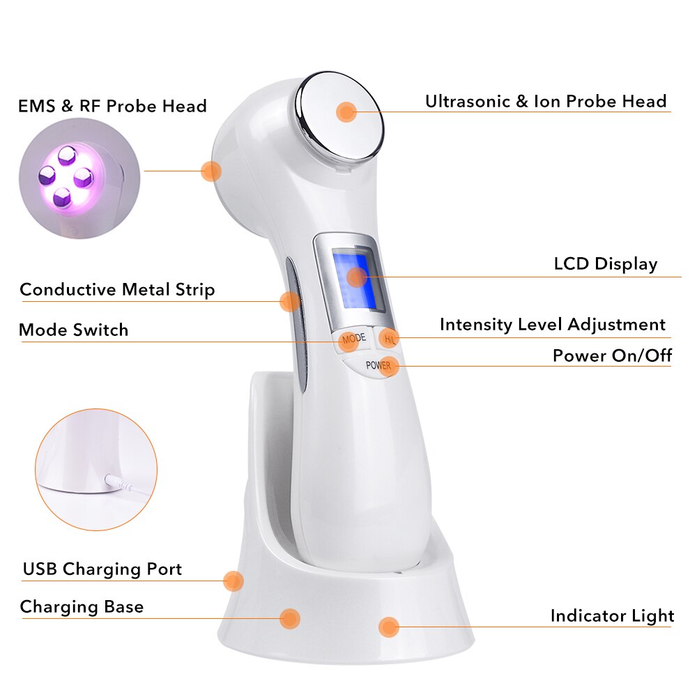 Gezicht Foton Rf Radio Frequentie Ems Mesotherapie Led Licht Therapie Microstroom Ultrasone Trillingen Facial Skin Lifting Massager