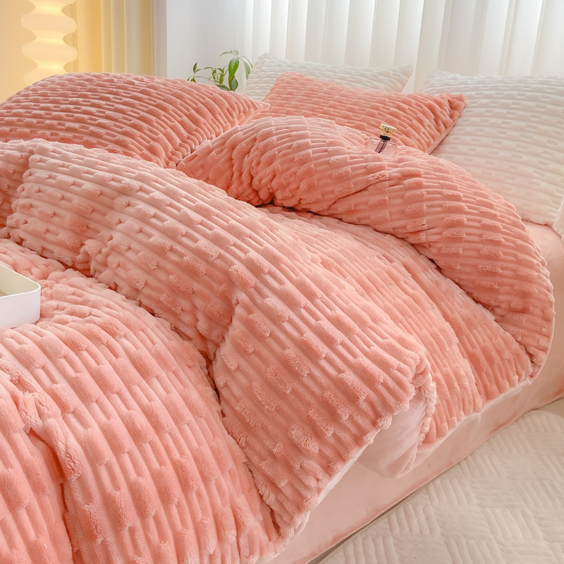 WOSTAR Artificial rabbit fur duvet cover 220x240 luxury double bed quilt cover warm winter velvet fleece bedding set king size: Full / Red