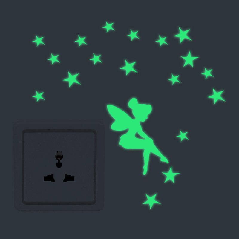 Luminous Wallpaper Cartoon Switch Wall Sticker Kid Room Decoration Glow In The Dark Cat Fluorescent Fairy Stars Wall Sticker: 02 Luminous