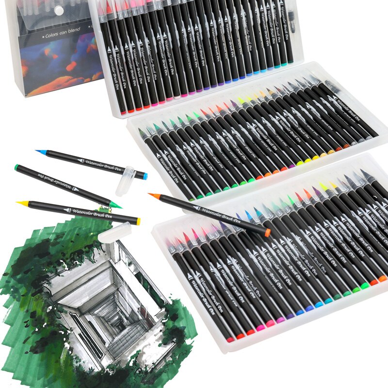 100/120 farver dobbelt spids kunst tuscher pen kalligrafi akvarel pensel pen sæt til voksen malebøger bullet journal