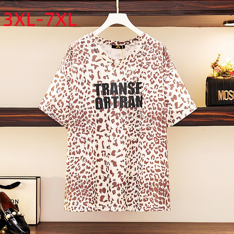 2022 Zomer Plus Size Tops Voor Vrouwen Grote Maat T-shirt Korte Mouw Losse Luipaard Print T-shirt 3XL 4XL 5XL 6XL 7XL