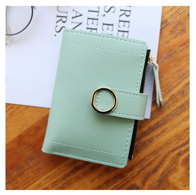 Kleine Verse Koreaanse Korte Dame Portemonnee Gesp Pu Huid Pure Kleur Leuke Pocket Card Tas Handtas Vrouwen Portefeuilles en Portemonnees: Light Green