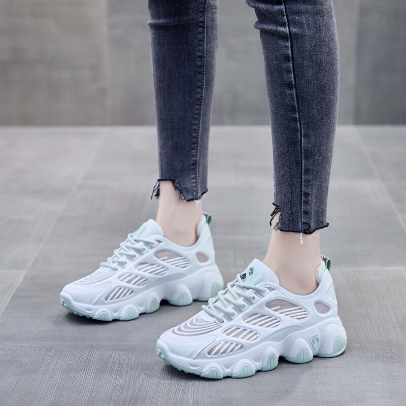 Vrouwen Tennis Schoenen Ademend Holle Mesh Dikke Zool Chunky Sneakers Gym Fitness Vrouwelijke Sportschoenen Tenis Feminino Mand Femme