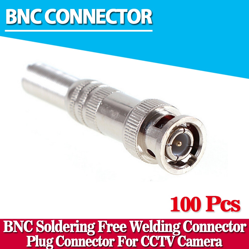 100 stks/partij Bnc Connector voor RG-59 Coaxical Kabel, Messing End, Krimp, Kabel Schroeven, CCTV Camera BNC connector