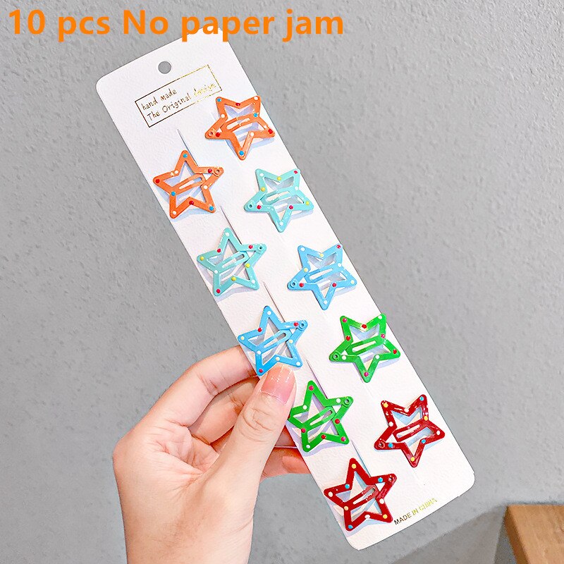 10/12pcs Cute Baby Girl Hair Clips Cartoon Snap Button Candy Color Star Shape Hair Clip Non-Slip Baby Clip Kids Accessories: 08