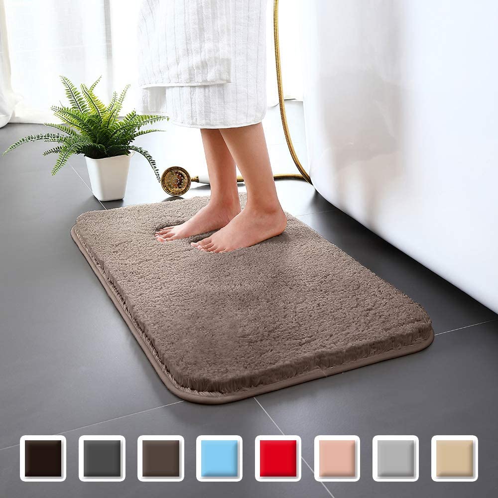 Skridsikkert badeværelsestæppe badetæppe højvandsugende bademåtte mikrofiber blød plys shaggy måtte hjemmetæppe skridsikker bademåtte: Let kaffe / 40 x 60cm