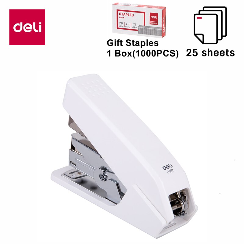 Deli uanstrengt stiftemaskin 24/6 26/6 25 ark kapasitet halv full stripe strømsparende stiftemaskiner skrivesaker kontorrekvisita: Halv stripe hvit
