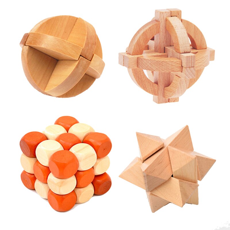 4Pcs/Set Intellectual unlock game Luban Lock Insert and assemble toys Decompression cube Wooden lock toy brain game: Set 5