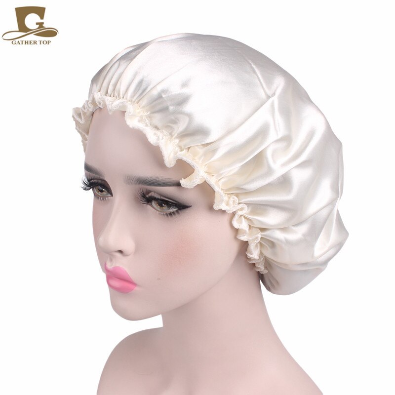 Gorro de noche de seda de mora para el cabello, gorro de ducha de seda pura para dormir, toalla para el cabello, accesorios para el baño: beige