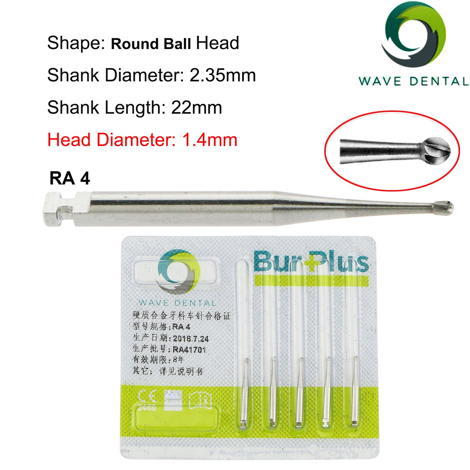 Fresas de carburo de tungsteno Dental WAVE, taladro Dental de cabeza redonda, fresas de implante RA SURG para pieza de mano de baja velocidad, herramientas de dentista, 5 unids/pack: Morado oscuro