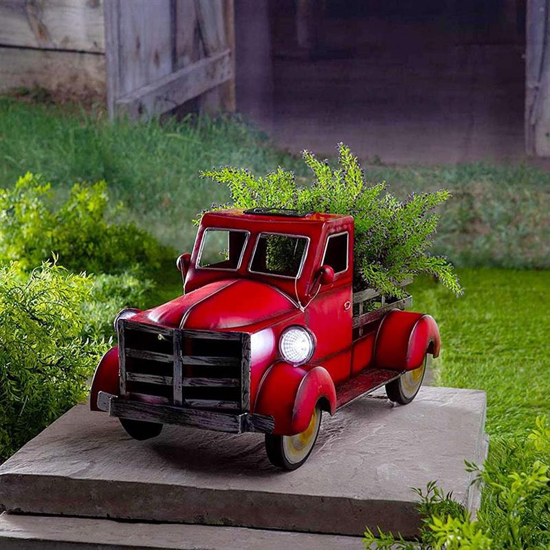 Solar Flower Pot Retro Pickup Truck Planter And Fairy Light For Outdoor Garden Decor Landscape Decorations Garden Accessories