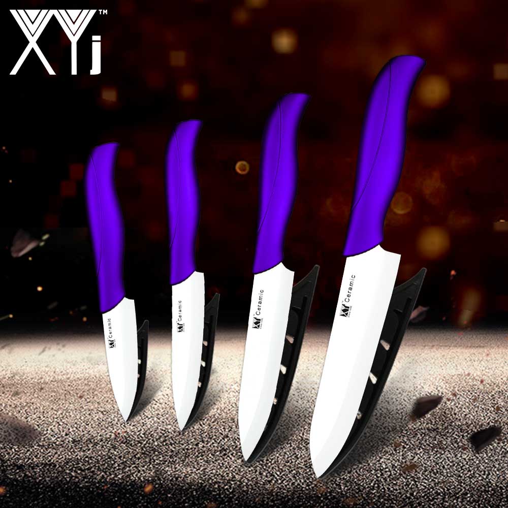 XYj-cuchillo de cerámica para cocina, juego de cuchillos de óxido de circonio para cocina, antibacterias, vegetales, de alta gama: Purple white