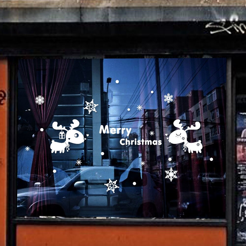 Year White deer Window Stickers Christmas Wall Stickers Snow Christmas Decoration Bedroom PVC electrosta Wallpaper stickers