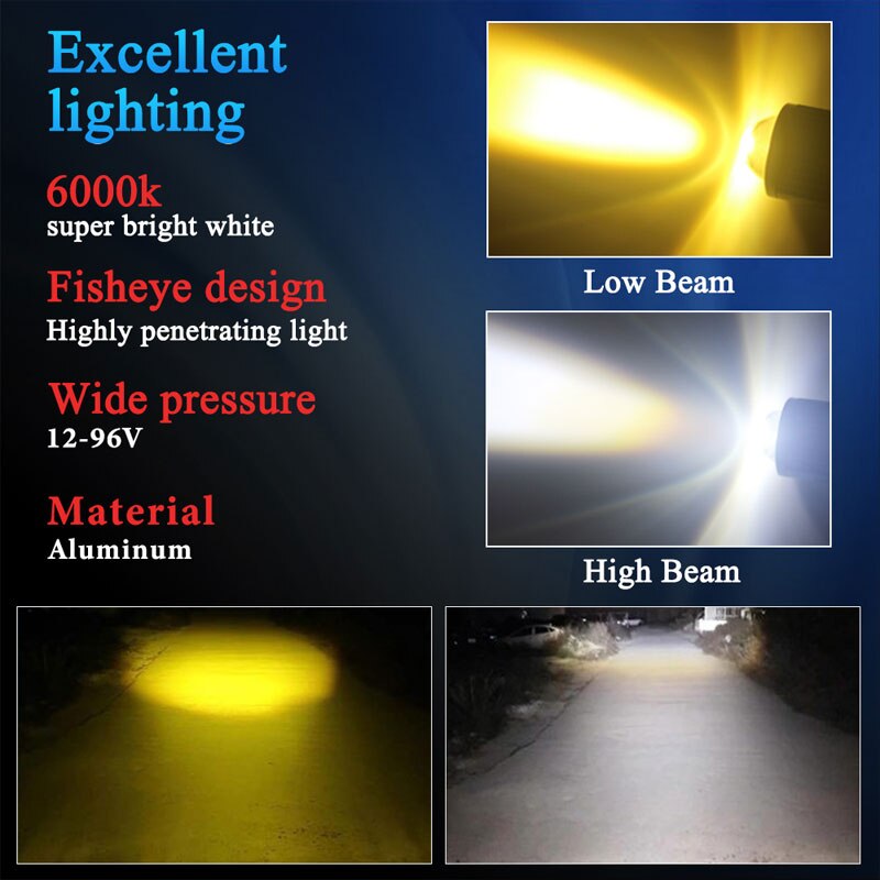 1PC H4 LED Motorfiets Koplamp H6 BA20D P15D CSP Led Lens Wit Geel Hi Lo Beam Spotlight Motor scooter Running Lamp