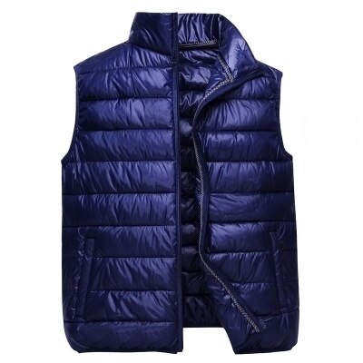 Zogaa Winter Mouwloze Jas Voor Mannen Toevallige Warme Solid Parka Vest Mannelijke Slim Fit Rits Werk Vesten Vest Plus Size S-4XL: Marineblauw / 4XL
